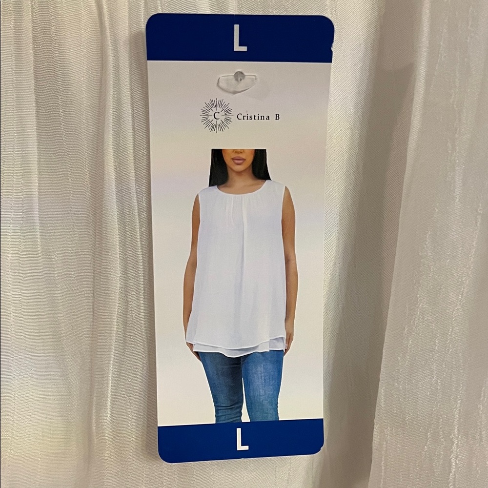✨ NWT Cristina B Women's White Sleeveless Top – Size L ✨